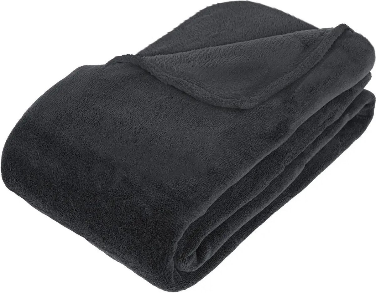 Atmosphera Grote Fleece bank deken/fleece plaid - antraciet - 180 x 230 cm - polyester