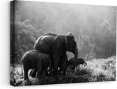 Artaza Canvas Schilderij Olifanten Familie in de Jungle - Olifant - Zwart Wit - 60x40 - Foto Op Canvas - Canvas Print
