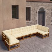 7-delige Loungeset met kussens massief grenenhout honingbruin
