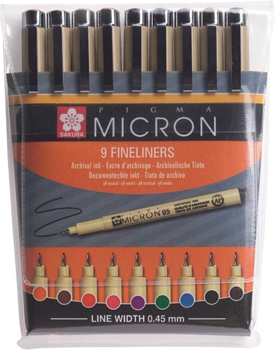Pigma micron set 9 fineliners kleur