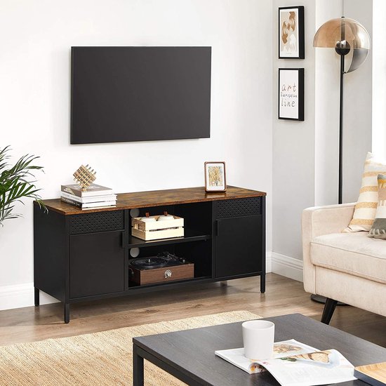 Tv-meubel - RetroDesign - verstelbare planken - geschikt voor 55 inch TV - vintage bruin-zwart