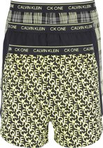 Calvin Klein Woven Boxers Slim Fit (3-pack) - wijde boxers katoen - zwart uni - zwart met neon geel geruit en met logo print -  Maat: M