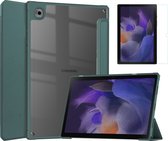 Case2go - Hoes & Screenprotector geschikt voor Samsung Galaxy Tab A8 (2022 & 2021) - 10.5 Inch - Transparante Case - Tri-fold Back Cover - Donker Groen
