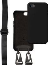 Coverzs Silicone case met dik koord geschikt voor Apple iPhone SE 2022 - zwart