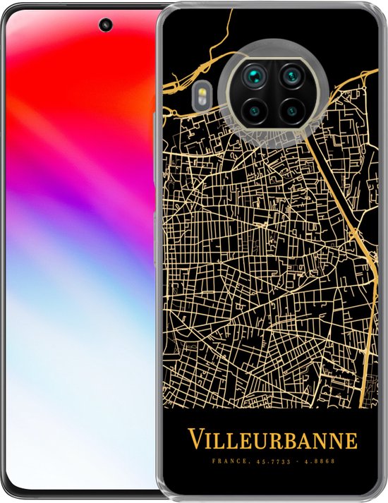 Telefoonhoesje Geschikt voor Xiaomi Mi 10T Lite 5G hoesje - Villeurbanne - Kaart - Goud - Siliconen Telefoonhoesje Telefoonhoesje