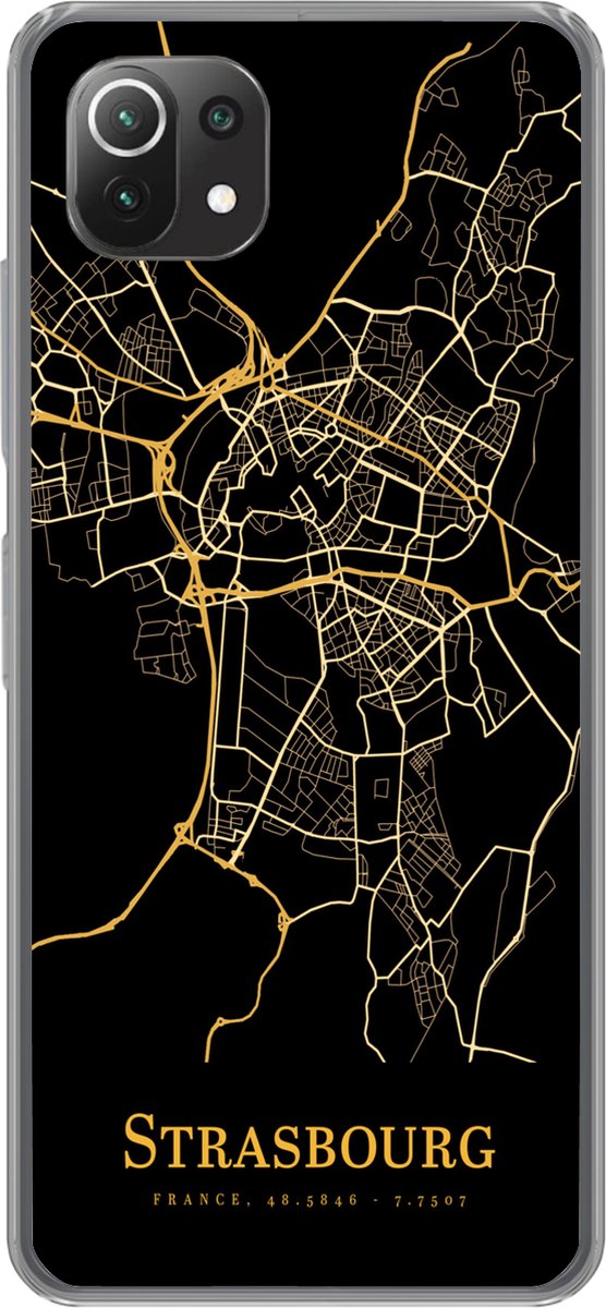Telefoonhoesje Geschikt voor Xiaomi 11T hoesje - Strasbourg - Kaart - Goud - Siliconen Telefoonhoesje Telefoonhoesje