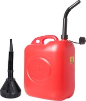 Jerrycan rood voor olie en brandstof van 20 liter met een handige grote trechter van 39 cm