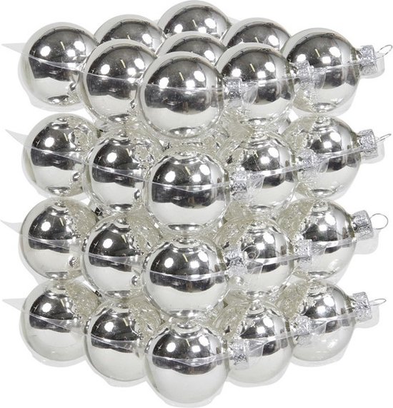 36x Zilveren glazen kerstballen 4 cm glans Kerstboomversiering