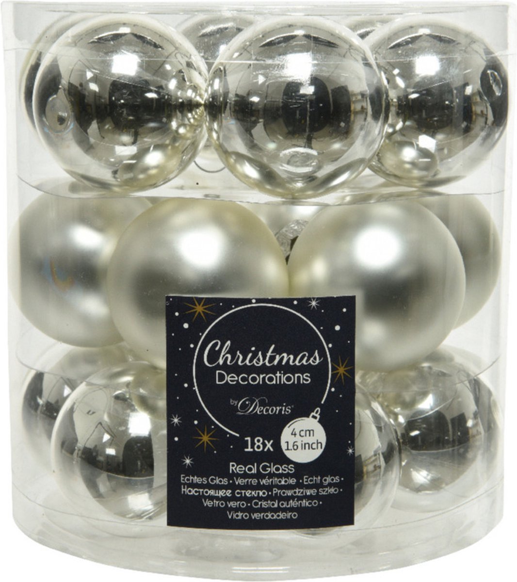 Bol.com Decoris Kleine kerstballen - 18x st - zilver - D4 cm - glas - kerstversiering aanbieding