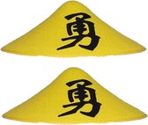 4x stuks chinese Aziatiesche hoed geel met teken - Verkleed carnaval hoeden/hoedjes voor volwassenen