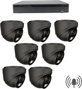 Beveiligingscamera set 7x Sony 5MP IP Dome camera zwart met geluidsopname