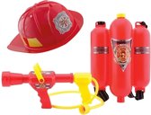 Brandweer speelgoed verkleed set helm met brandblusser spuit rugzak - Kan echt water spuiten