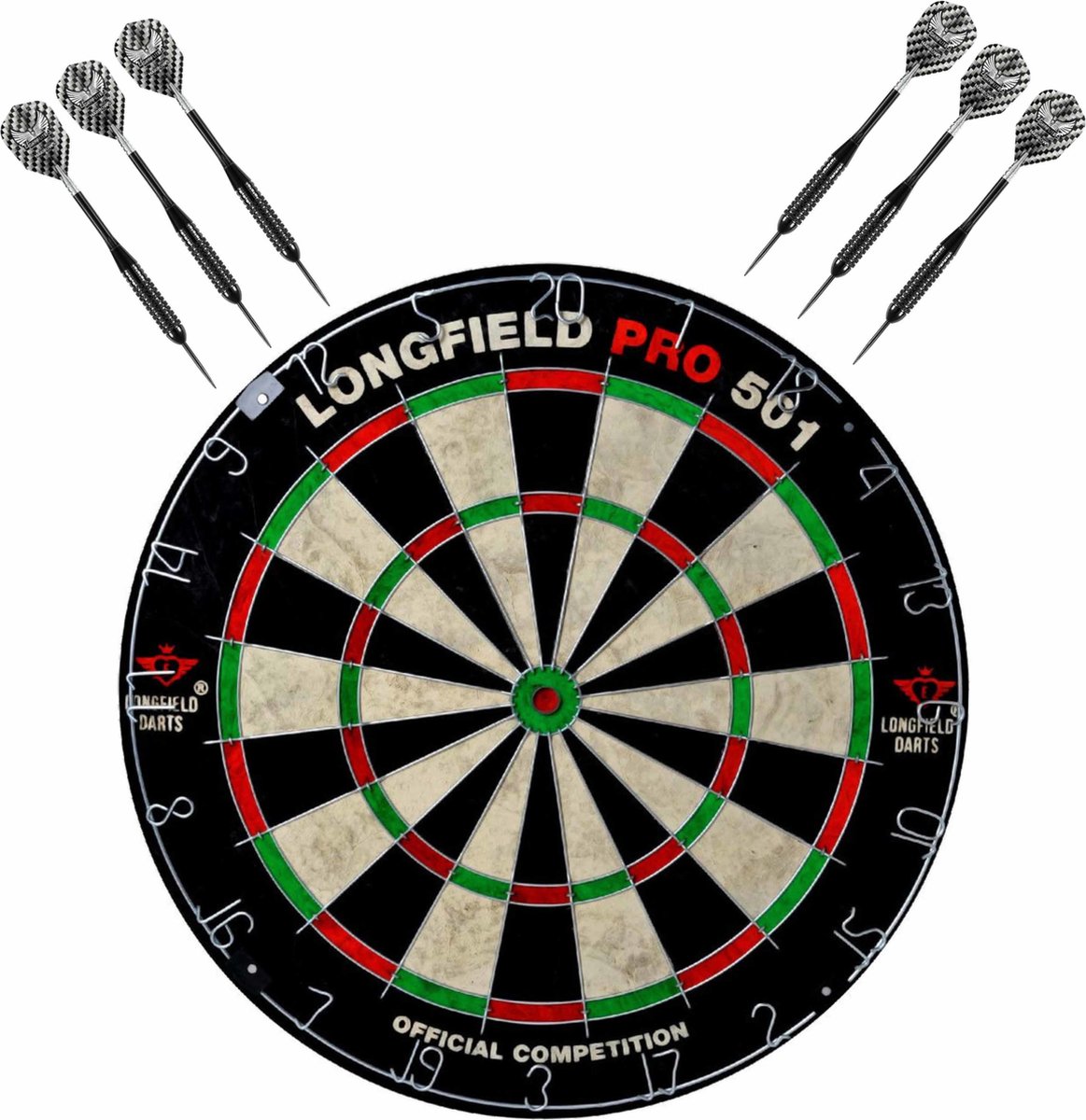 Dartbord set compleet van diameter 45.5 cm met 6x Black Arrow dartpijlen van 25 gram - Sporten darts