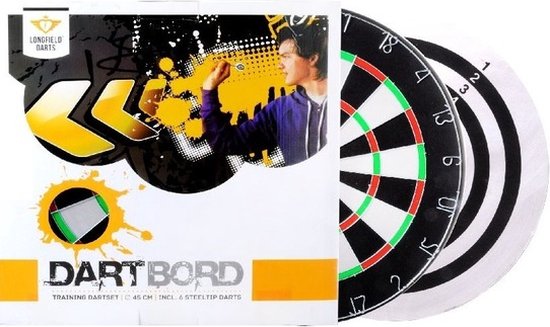 Dartbord Longfield set - Dia 45 cm - met 6 dartpijltjes van 18 gram van Merkloos — afbeelding 2