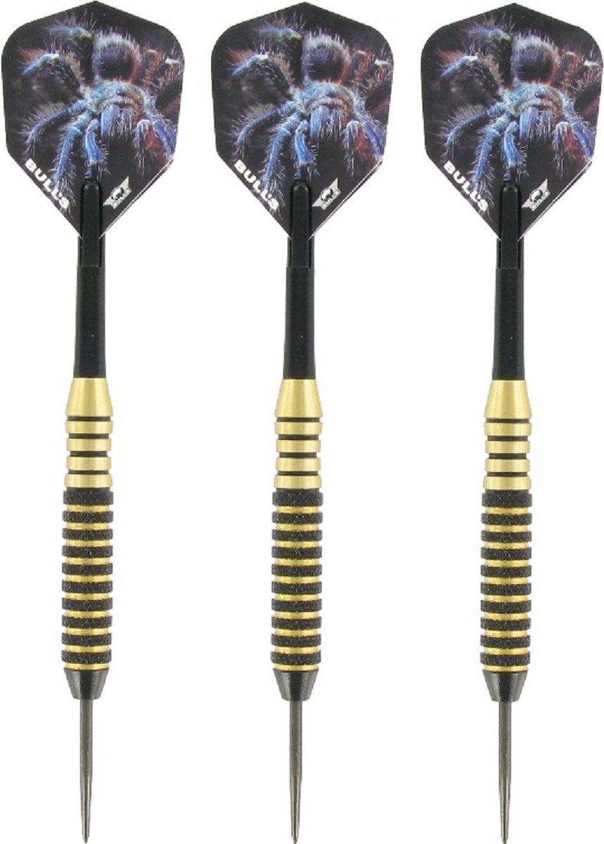1x Set van 3 dartpijlen Tarantula Brass 22 grams - Darten/darts sport artikelen pijltjes messing