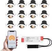 12x Medina witte Smart LED Inbouwspots complete set - Wifi & Bluetooth - 12V - 3 Watt - 2700K warm wit