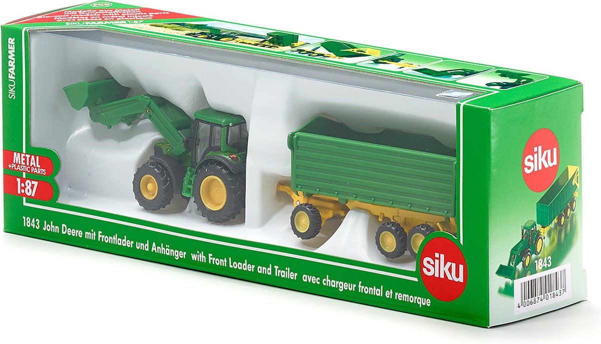 SIKU 1843, John Deere met Voorlader en Aanhangwagen, schaal 1:87, metaal/kunststof — cadeau in Spellen & Speelgoed - foto 4