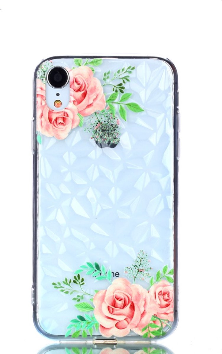Peachy Diamant hoesje TPU geschikt voor iPhone XR Case - Bloemen