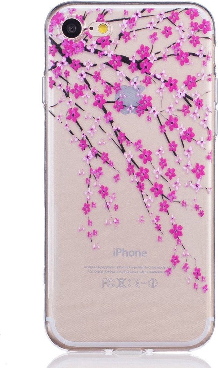 Peachy Bloesem hoesje doorzichtig iPhone 7 8 SE 2020 SE 2022 roze bloemen TPU case
