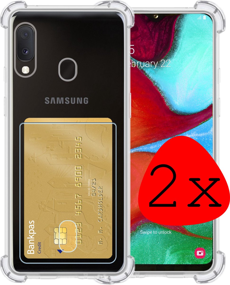 Hoesje 2 Stuks - Geschikt voor Samsung Galaxy A20e - Met Pashouder en Kaarthouder - Telefoon Hoes Shockproof - Siliconen Case - Back Cover - Shock Proof - Pasjes Houder - Transparant