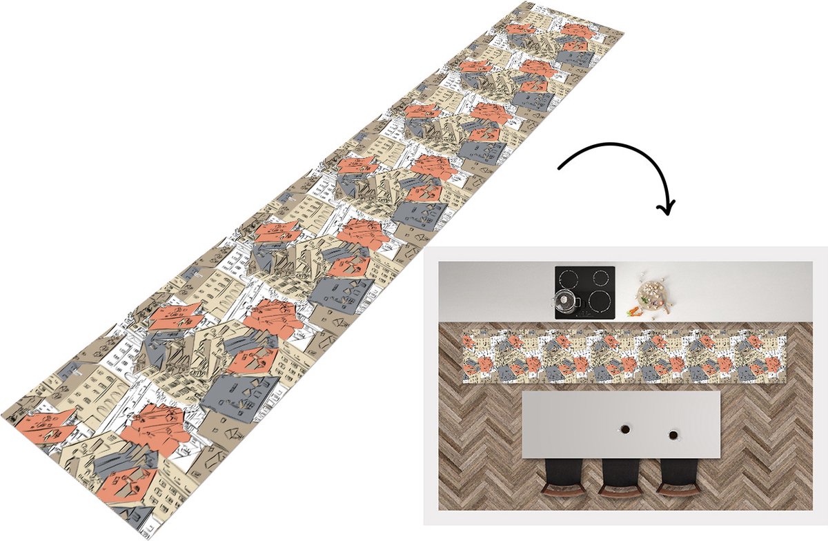 KitchenYeah Keukenloper - Keukenmat - Gebouw - Patronen - Steden - Keuken vloerkleed Multicolor