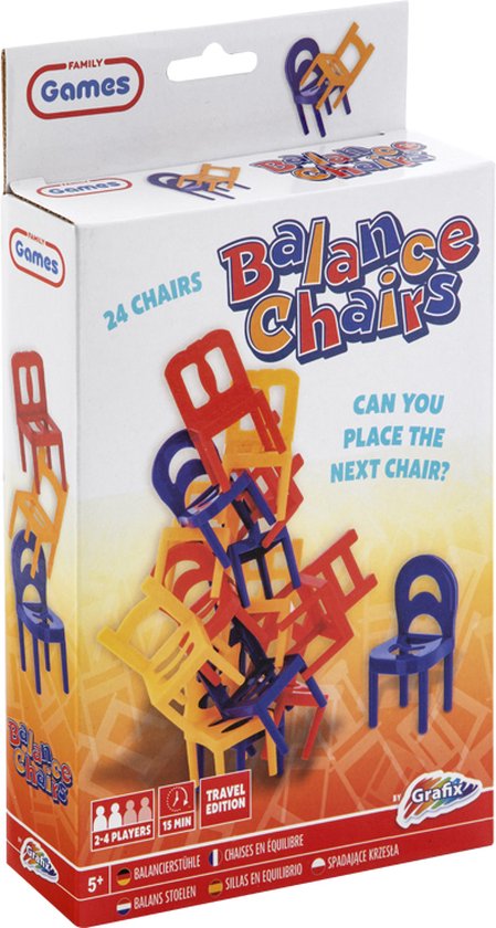 Afbeelding van het spel Grafix Balans Stoelen | Reisspel | Kan jij de volgende stoel plaatsen? | Pocket game | Houd je zenuwen in bedwang | Actiespel | schoencadeautjes