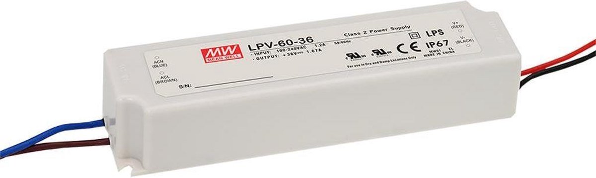 Meanwell LED Trafo 60W 12VDC 5A IP20 CV LPV-60-12