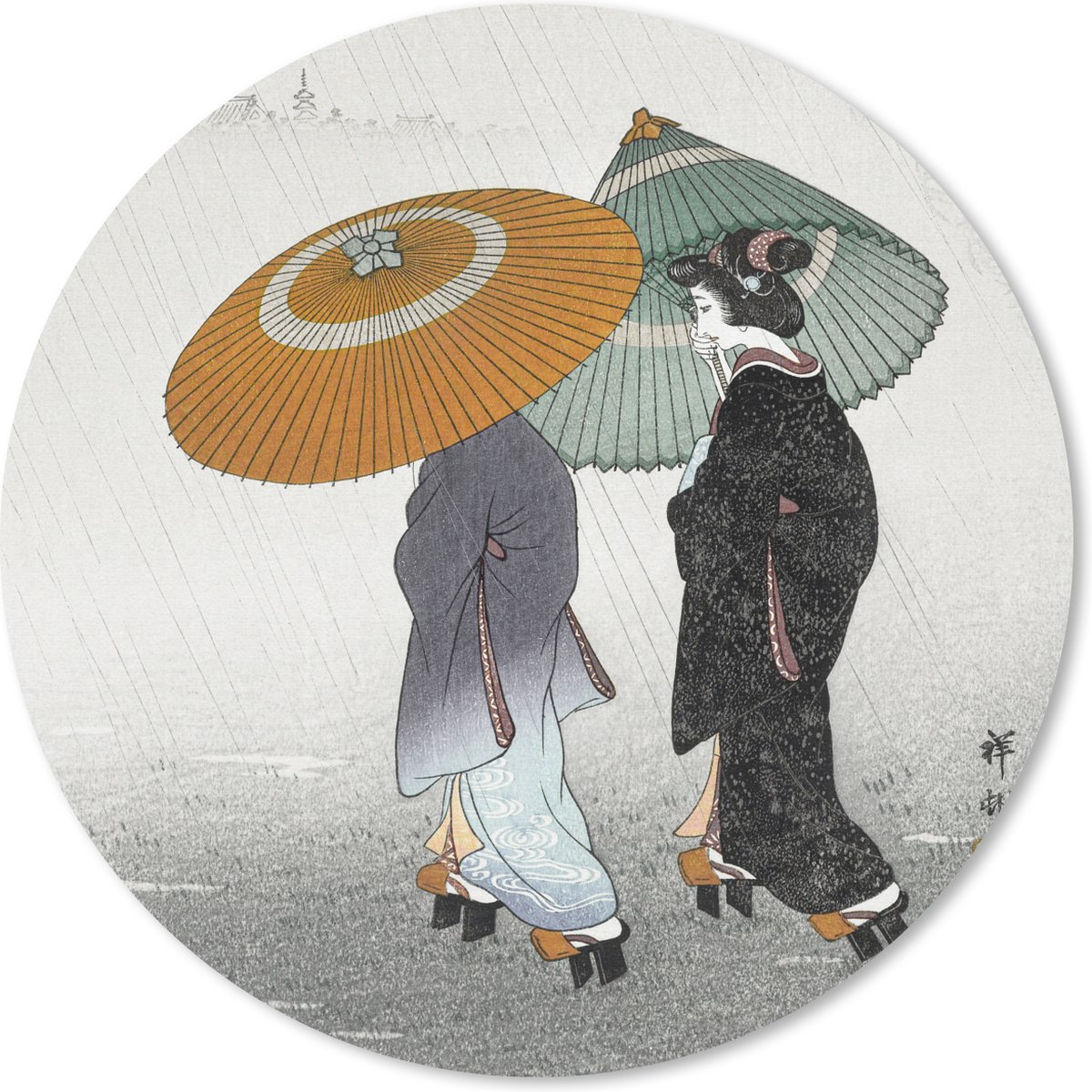 Muismat rond 20x20 cm - Mousepad Vrouwen - Parasol - Kimono - Japandi - Vintage - Ronde muismatten