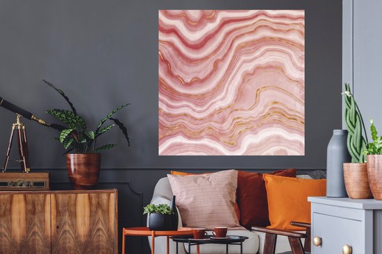 Stickers Stickers muraux - Marbre - Rouge - Doré - 100x100 cm - Feuille adhésive XXL