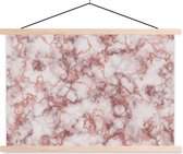 Posterhanger incl. Poster 60x40 cm - Schoolplaat - Marmer - Wit - Rood - Textielposter - Blanke latten