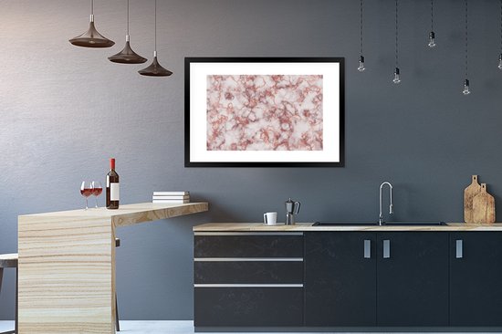 Fotolijst incl. Poster - Marmer - Wit - Rood - 90x60 cm - Posterlijst