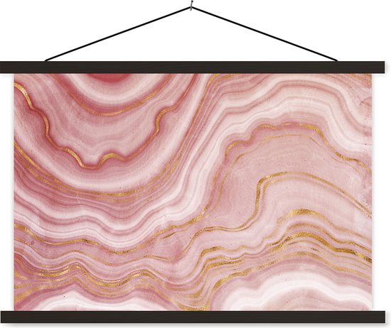 Porte-affiche avec affiche - Affiche scolaire - Marbre - Or - Rose - 150x100 cm - Lattes noires