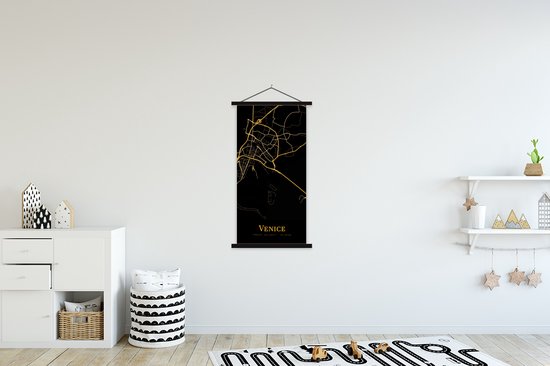 Porte-affiche avec affiche - Affiche scolaire - Venetië - Carte - Or - 60x120 cm - Lattes noires