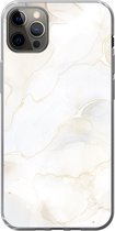 Geschikt voor iPhone 12 Pro Max hoesje - Marmer print - Wit - Geel - Siliconen Telefoonhoesje