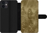 Bookcase Geschikt voor iPhone 12 Mini telefoonhoesje - Goud - Glitter - Structuur - Met vakjes - Wallet case met magneetsluiting