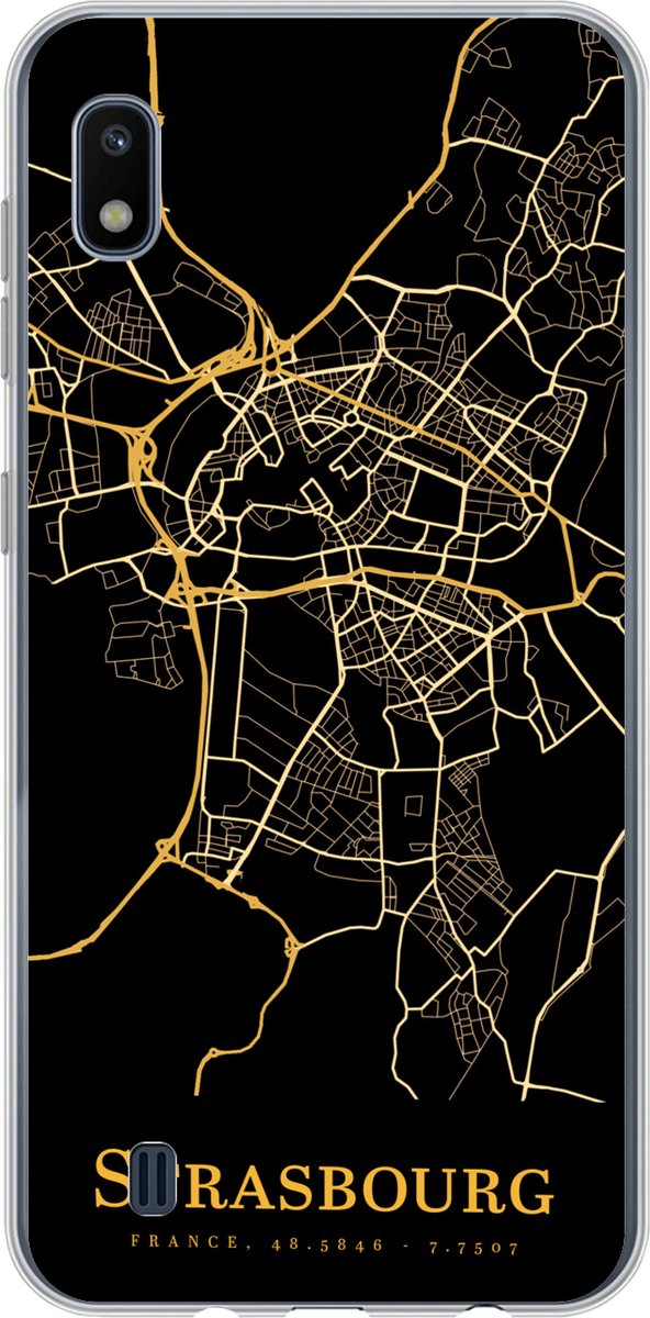 Telefoonhoesje Geschikt voor Samsung Galaxy A10 hoesje - Strasbourg - Kaart - Goud - Siliconen Telefoonhoesje Telefoonhoesje