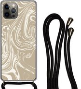 Coque avec cordon iPhone 13 Pro - Imprimé marbré - Beige - Wit - Siliconen - Bandoulière - Coque arrière avec cordon - Coque pour téléphone avec cordon - Coque avec corde