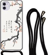 Hoesje met koord Geschikt voor iPhone 11 - Sakura - Tekens - Japan - Vintage - Siliconen - Crossbody - Backcover met Koord - Telefoonhoesje met koord - Hoesje met touw