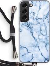 Case Company® - Samsung Galaxy S22 hoesje met Koord - Blauw marmer - Telefoonhoesje met Zwart Koord - Bescherming aan alle Kanten en Over de Schermrand