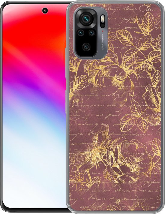 Coque Xiaomi Redmi Note 10 Pro - Fleurs - Feuilles - Or - Coque de téléphone en Siliconen