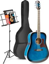 Akoestische gitaar voor beginners - MAX SoloJam Western gitaar - Incl. muziekstandaard, gitaar stemapparaat, gitaartas en 2x plectrum - Blauw