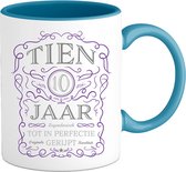 10 Jaar Legendarische Gebrouwen Mok met tekst | Paars - Zilver | Grappig Verjaardag Beker Cadeau | Bedrukte Mokken | Blauw | 330 ML