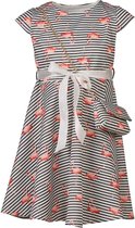 Meisjes jurk kapmouwen met een bijpassend tasje - gestreept flamingoprint | Maat 128/ 8Y