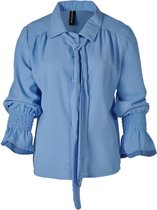 Dames blouse lm kraag met strik - pastel blauw | Maat XL (valt als L)