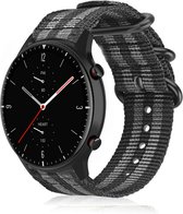 Nylon Smartwatch bandje - Geschikt voor Strap-it Amazfit GTR 2 nylon gesp band - zwart/grijs - GTR 2 - 22mm - Strap-it Horlogeband / Polsband / Armband