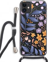 Case Company® - iPhone 11 hoesje met Koord - Flowers with blue leaves - Telefoonhoesje met Zwart Koord - Extra Bescherming aan alle Kanten en Over de Schermrand