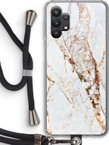 Case Company® - Samsung Galaxy A32 5G hoesje met Koord - Goud marmer - Telefoonhoesje met Zwart Koord - Bescherming aan alle Kanten en Over de Schermrand