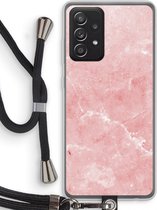 Case Company® - Samsung Galaxy A52 hoesje met Koord - Roze marmer - Telefoonhoesje met Zwart Koord - Bescherming aan alle Kanten en Over de Schermrand