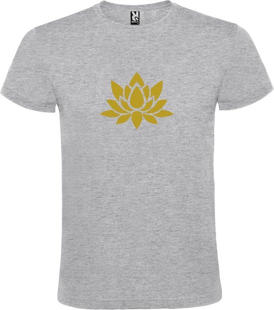 Grijs  T shirt met  print van "Lotusbloem " print Goud size S