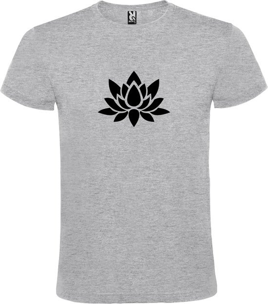 Grijs  T shirt met  print van "Lotusbloem " print Zwart size S